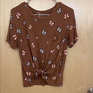 No Boundaries Brown Butterfly Print Women's Tee